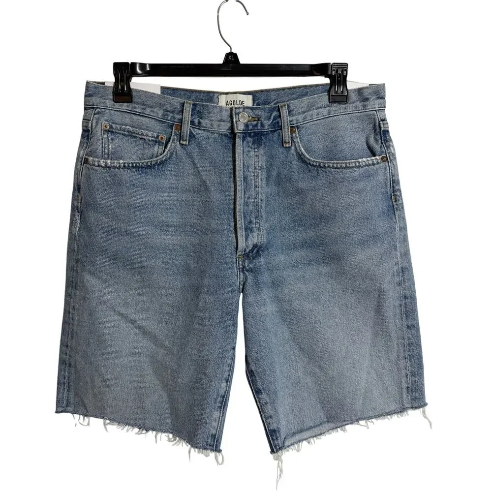 AGOLDE 90s Mid Rise Loose Denim Shorts Raw Hem Bermuda size 30 NWT
